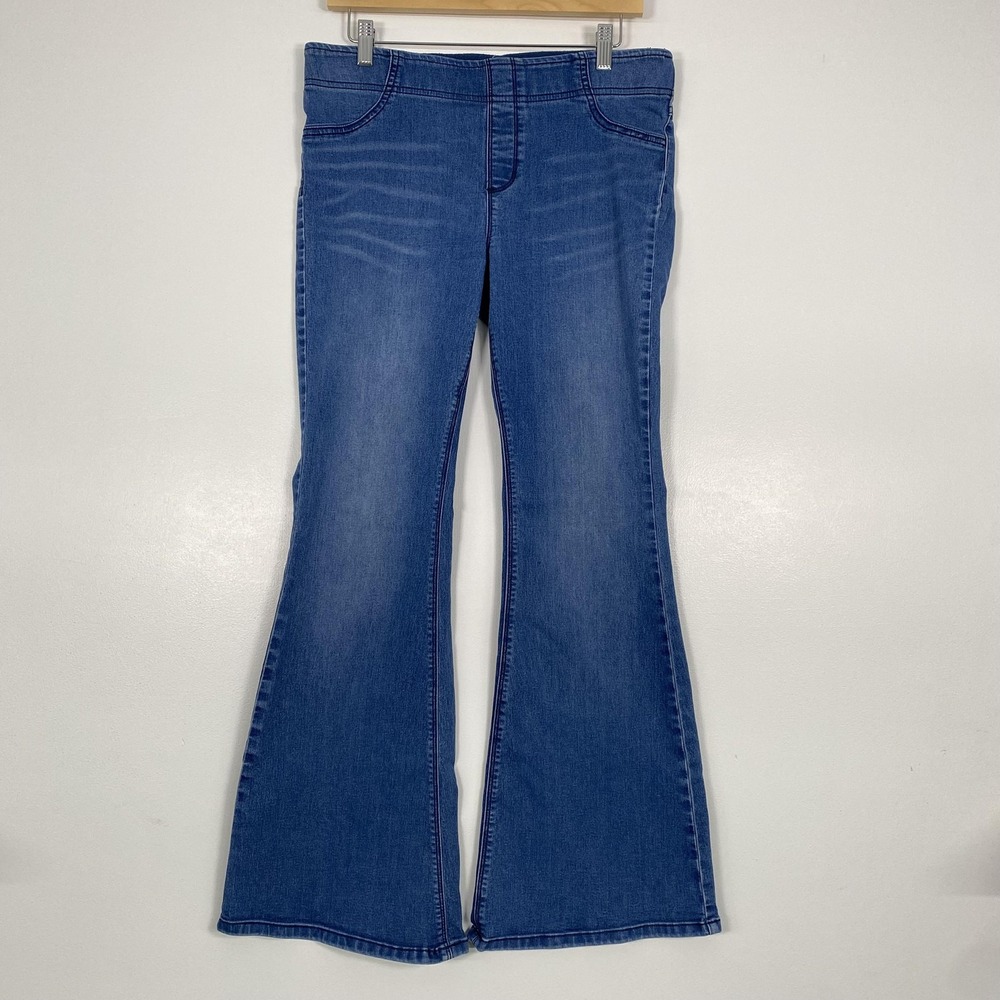 Free People Jeans Womens 3007 Blue‎ High Rise Flare Pull On Stretch Denim Hippie